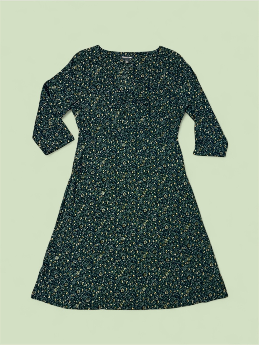 Toad&Co Dark Green Floral 3/4 Sleeve Midi Dress
